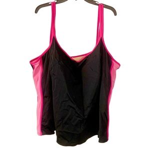 Contour Woman’s Size Swimwear Tankini Top 32W Full Padded Bra B￼lack Pink Block
